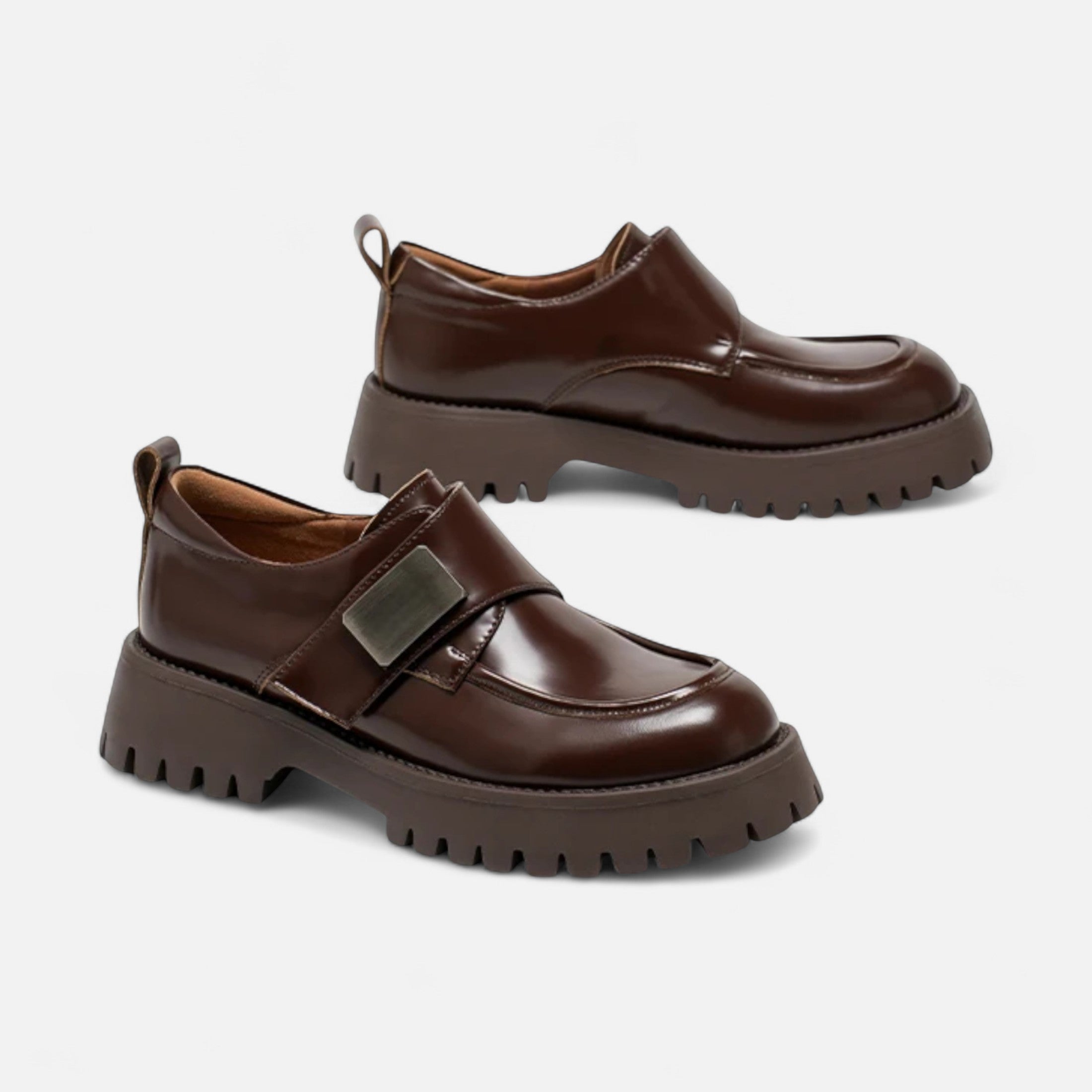 Anne & Mari | Naiste Nahast Derby Kingad – Ümar Varvas Buckle Flats