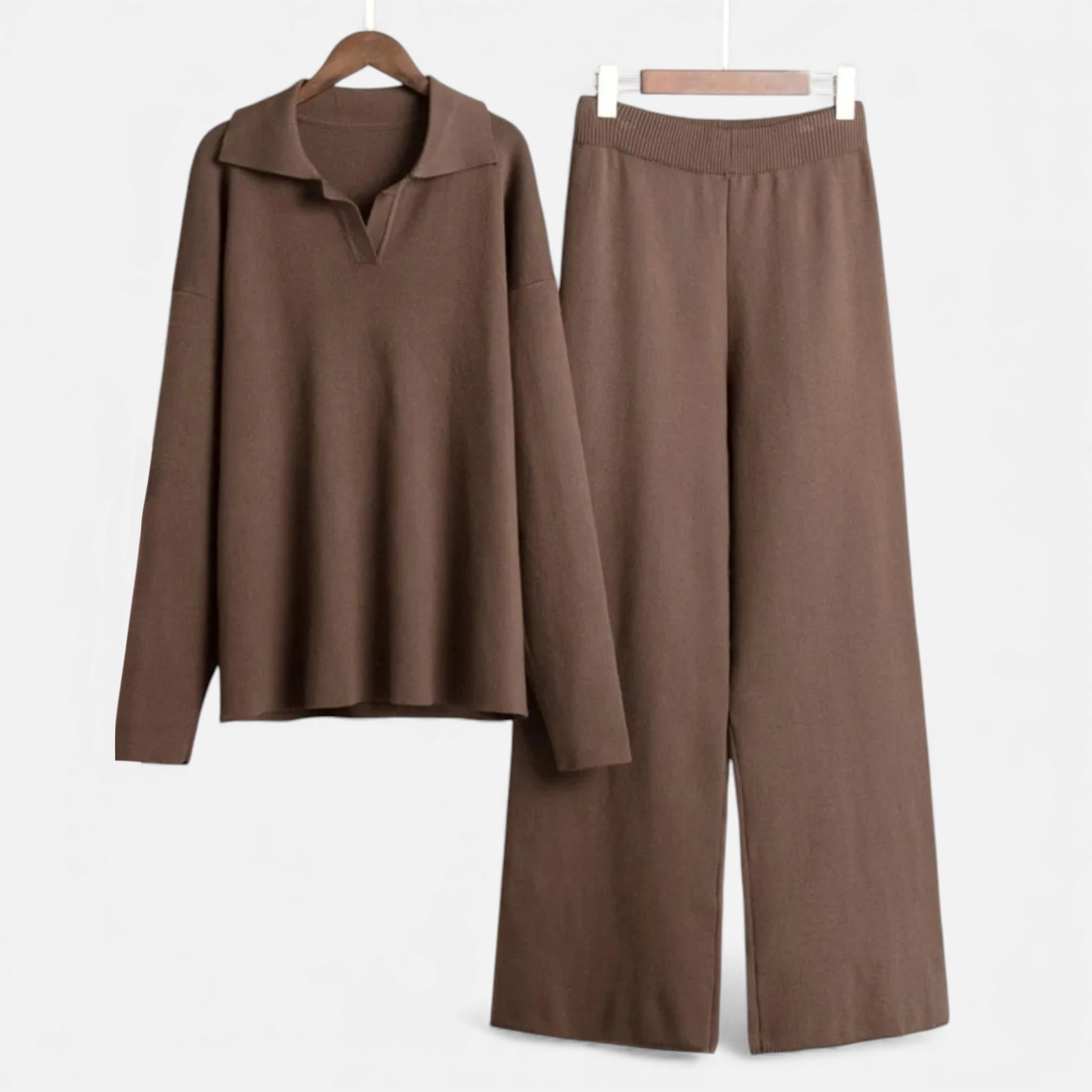 Anne & Mari | Naiste kasemiri-tunde polo lounge komplekt elegantse kudumise detailiga