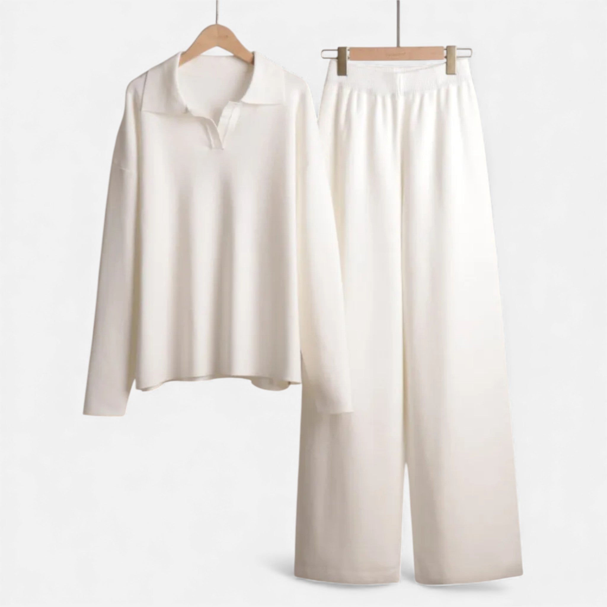 Anne & Mari | Naiste kasemiri-tunde polo lounge komplekt elegantse kudumise detailiga