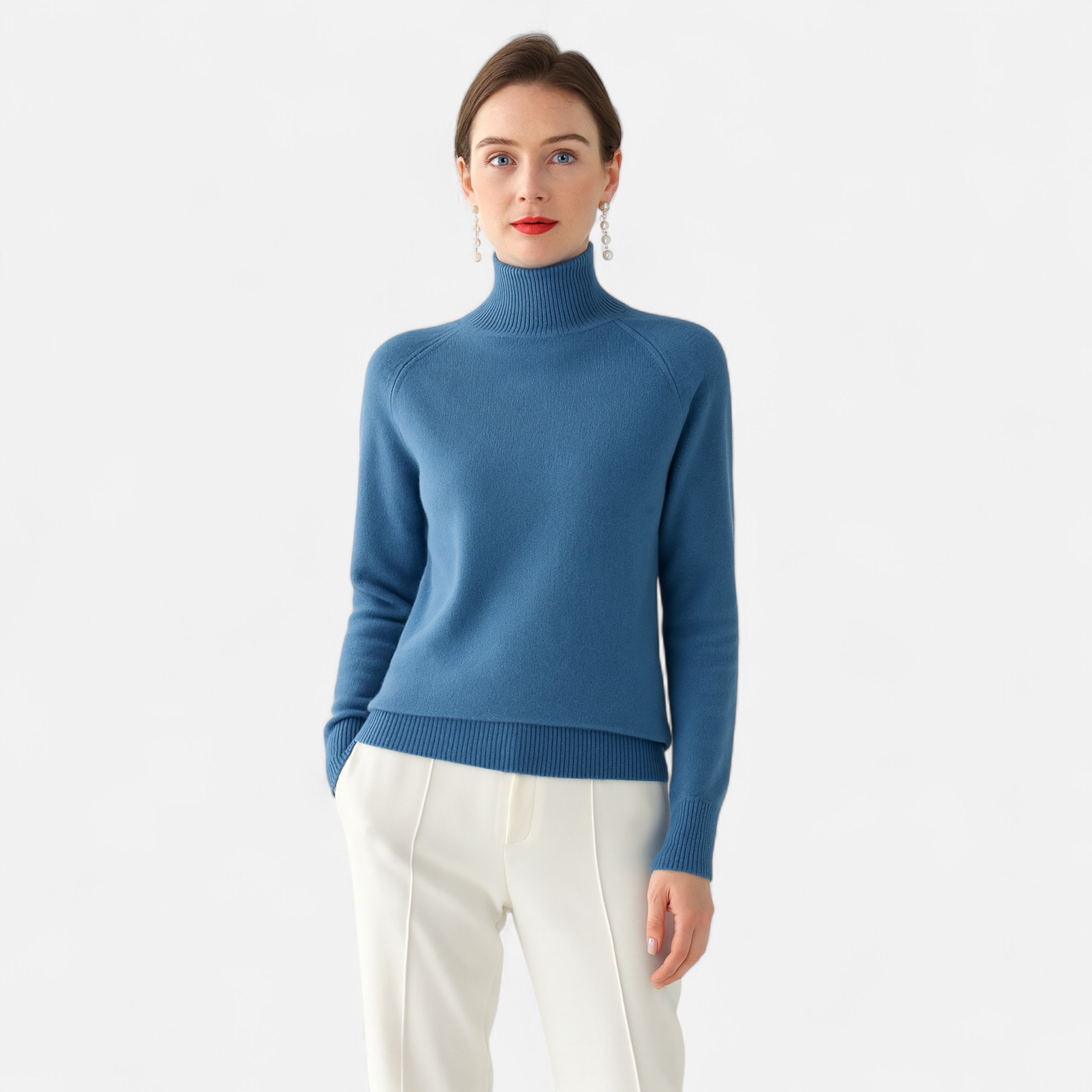 Anne & Mari | Naiste Meriinovilla ja Cashmere Mock-Neck Kampsun