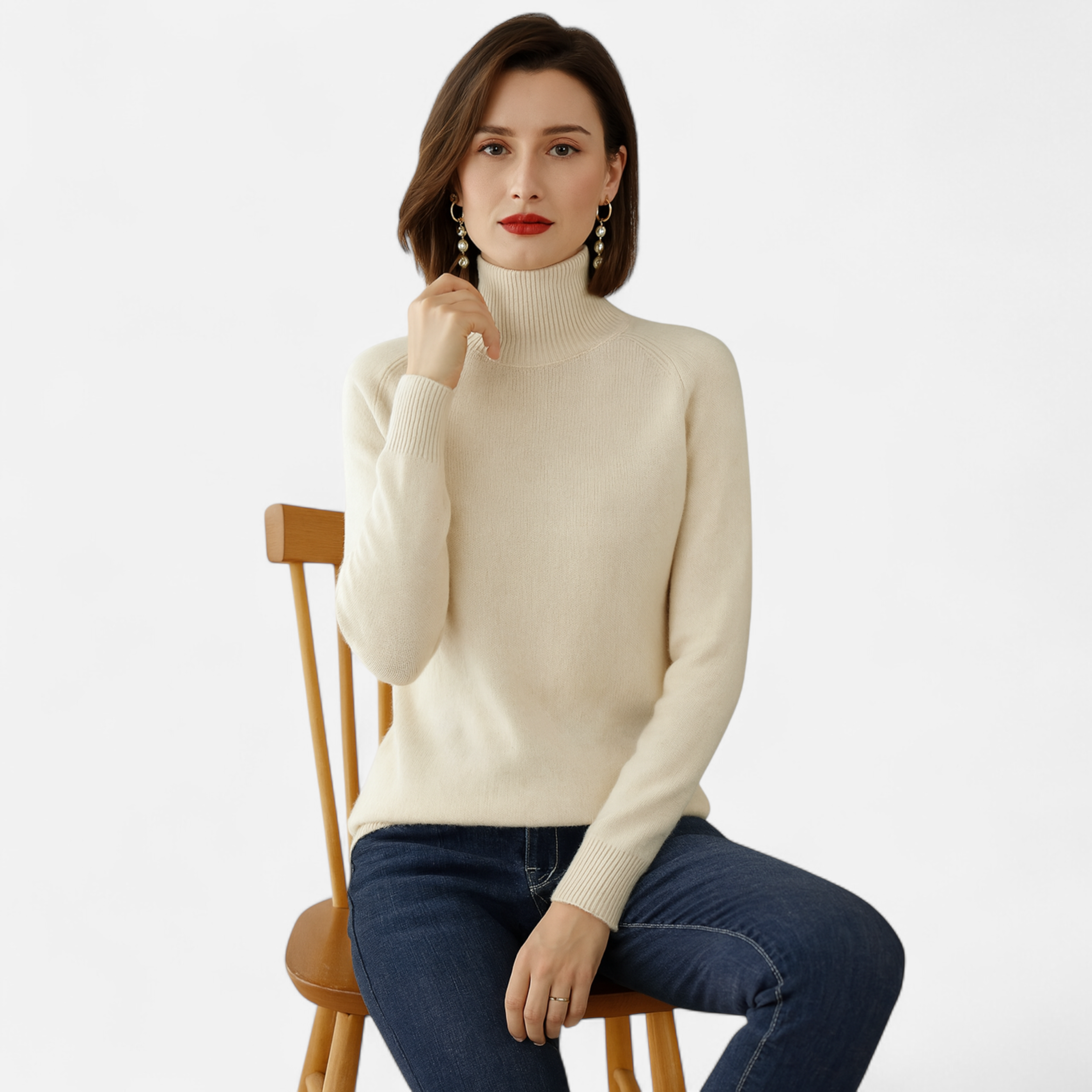 Anne & Mari | Naiste Meriinovilla ja Cashmere Mock-Neck Kampsun
