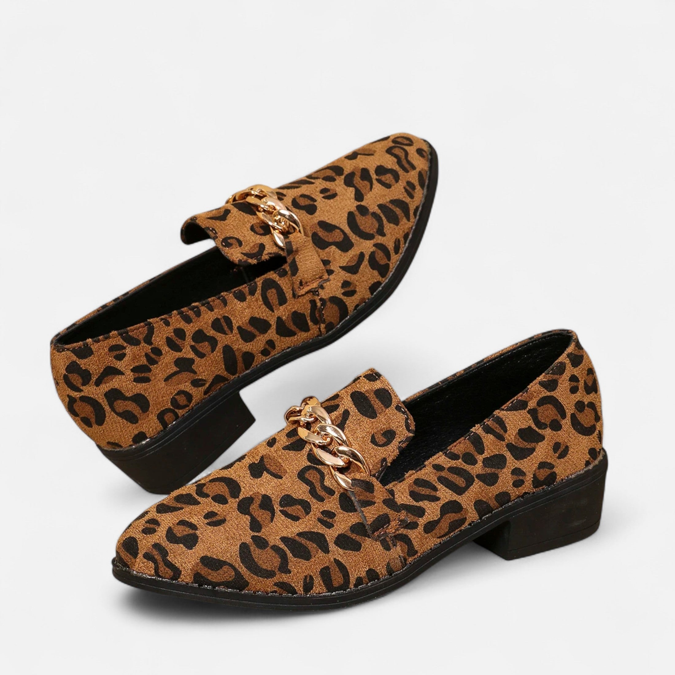 Anne &amp; Mari | Naiste Nubuk Loafers – Leopardimustriga Keskmine Konts