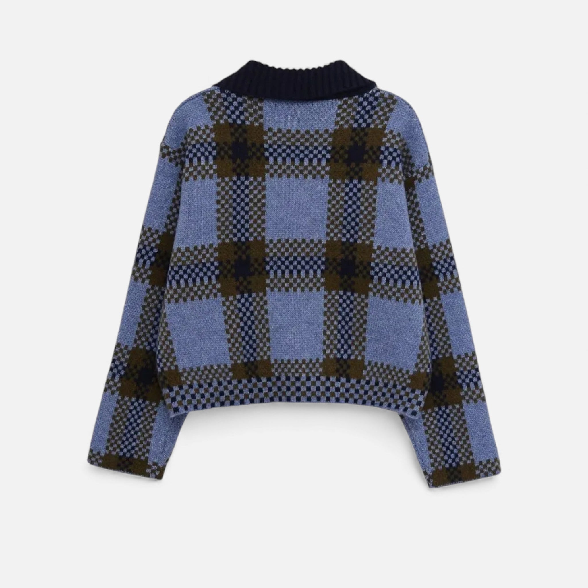 Anne &amp; Mari | Naiste Ruuduline Kootud Tõmbluku Jakk Langetatud Kraega