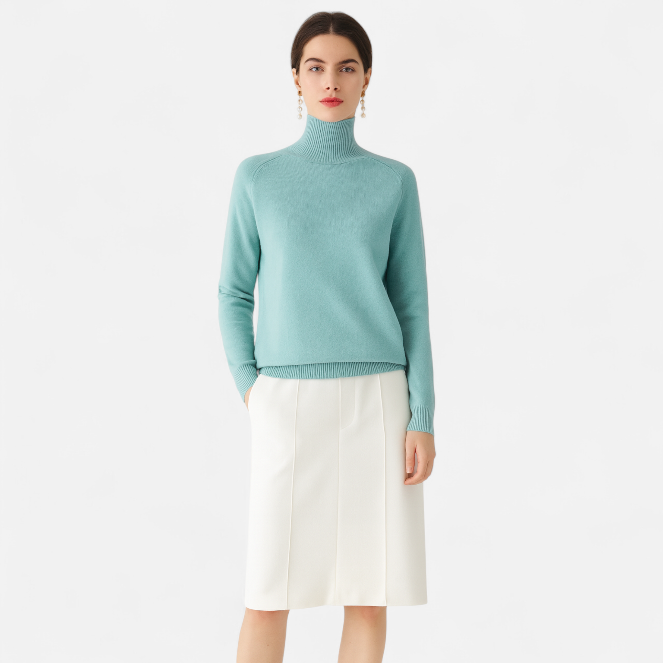Anne &amp; Mari | Naiste Meriinovilla ja Cashmere Mock-Neck Kampsun