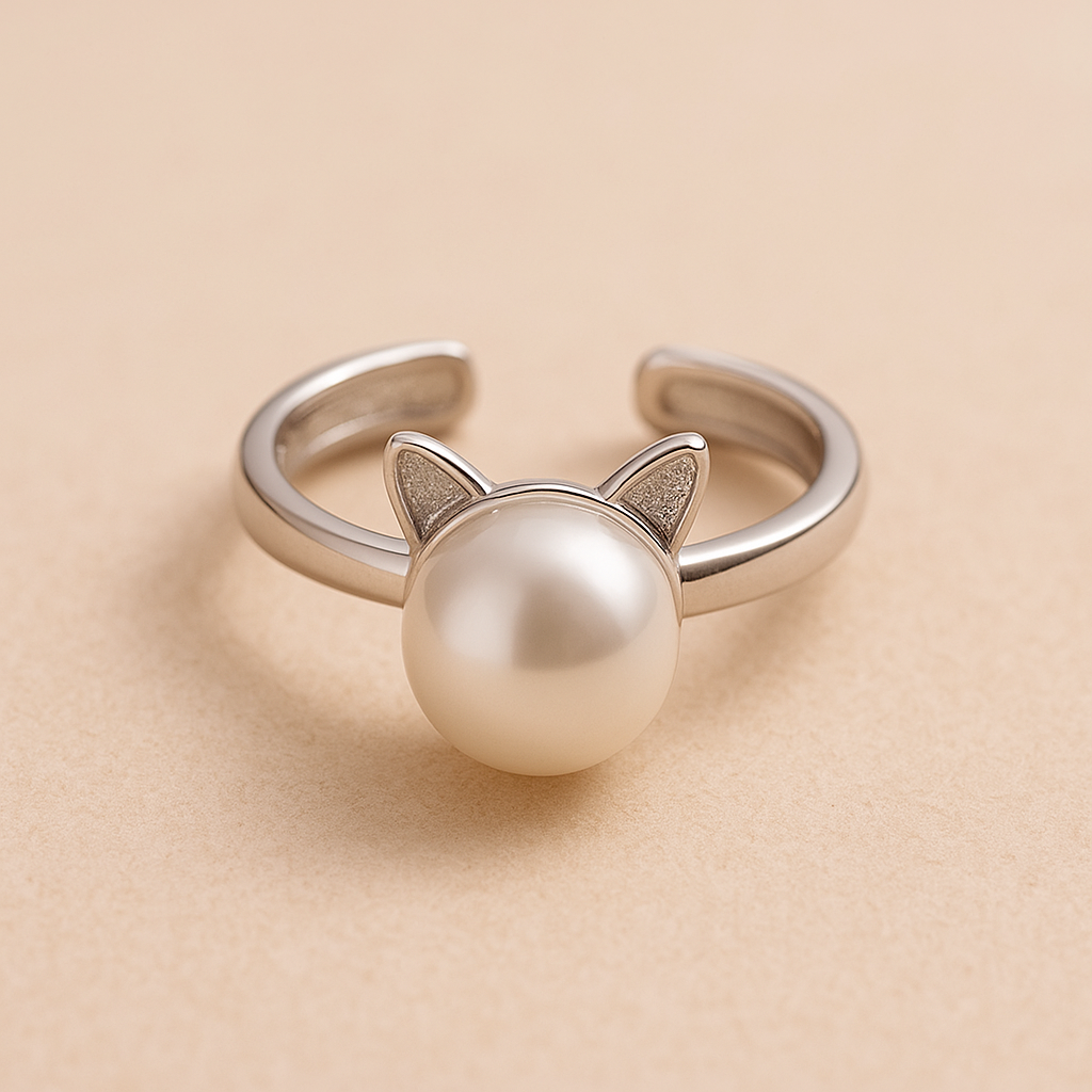 Krásne mačacie a perlové náhrdelníky s náušnicami a prsteňom 