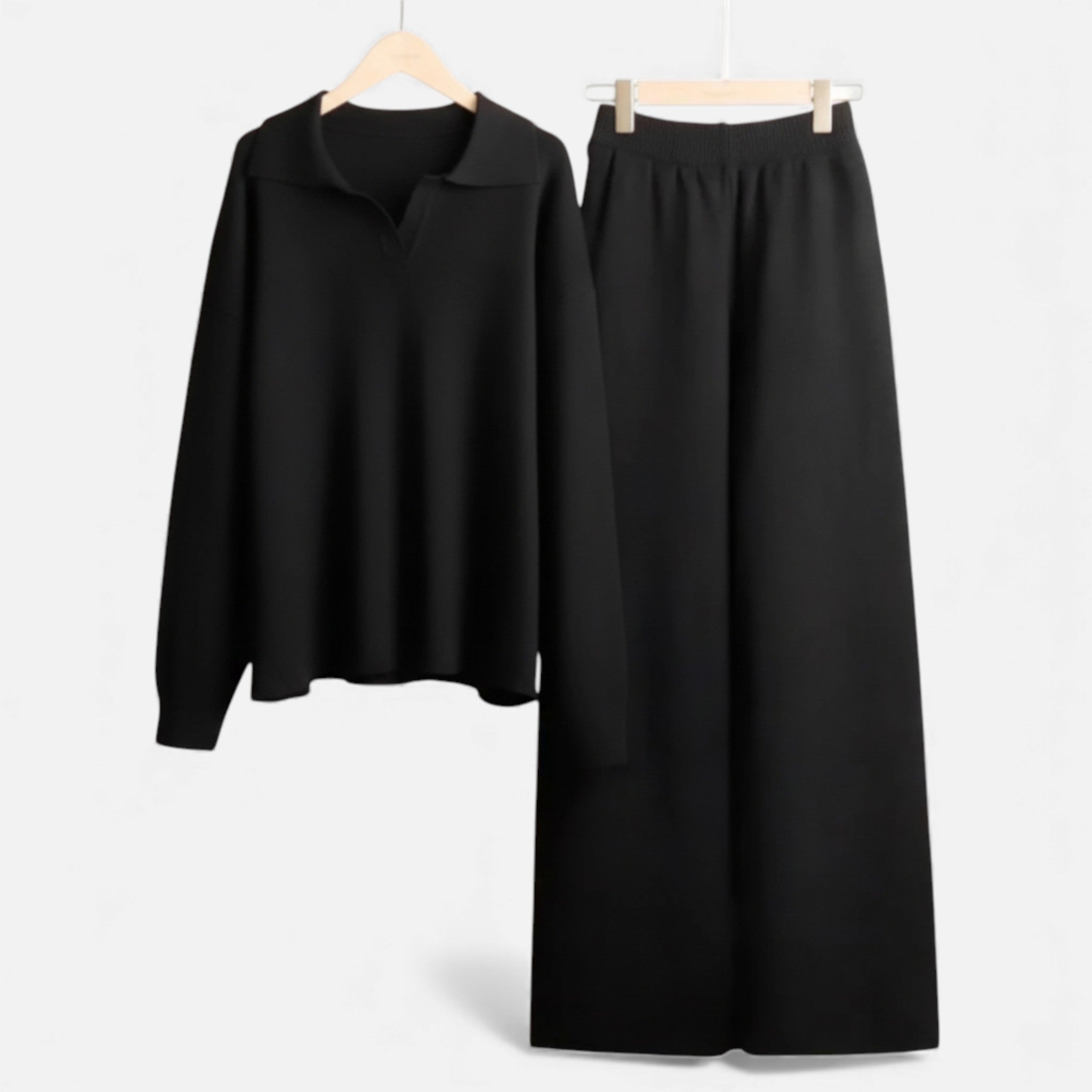 Anne &amp; Mari | Naiste kasemiri-tunde polo lounge komplekt elegantse kudumise detailiga