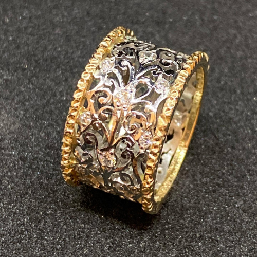 Mika - Vintage prsteň s motívom brečtanu a kubickými zirkónmi 