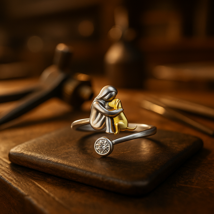 Strieborný prsteň so psíkom a zirkónovými kamienkami. 